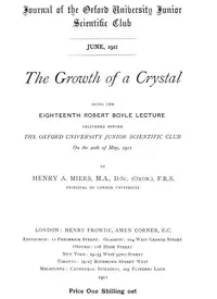 The Growth of a Crystal: Being the eighteenth Robert Boyle lecture
